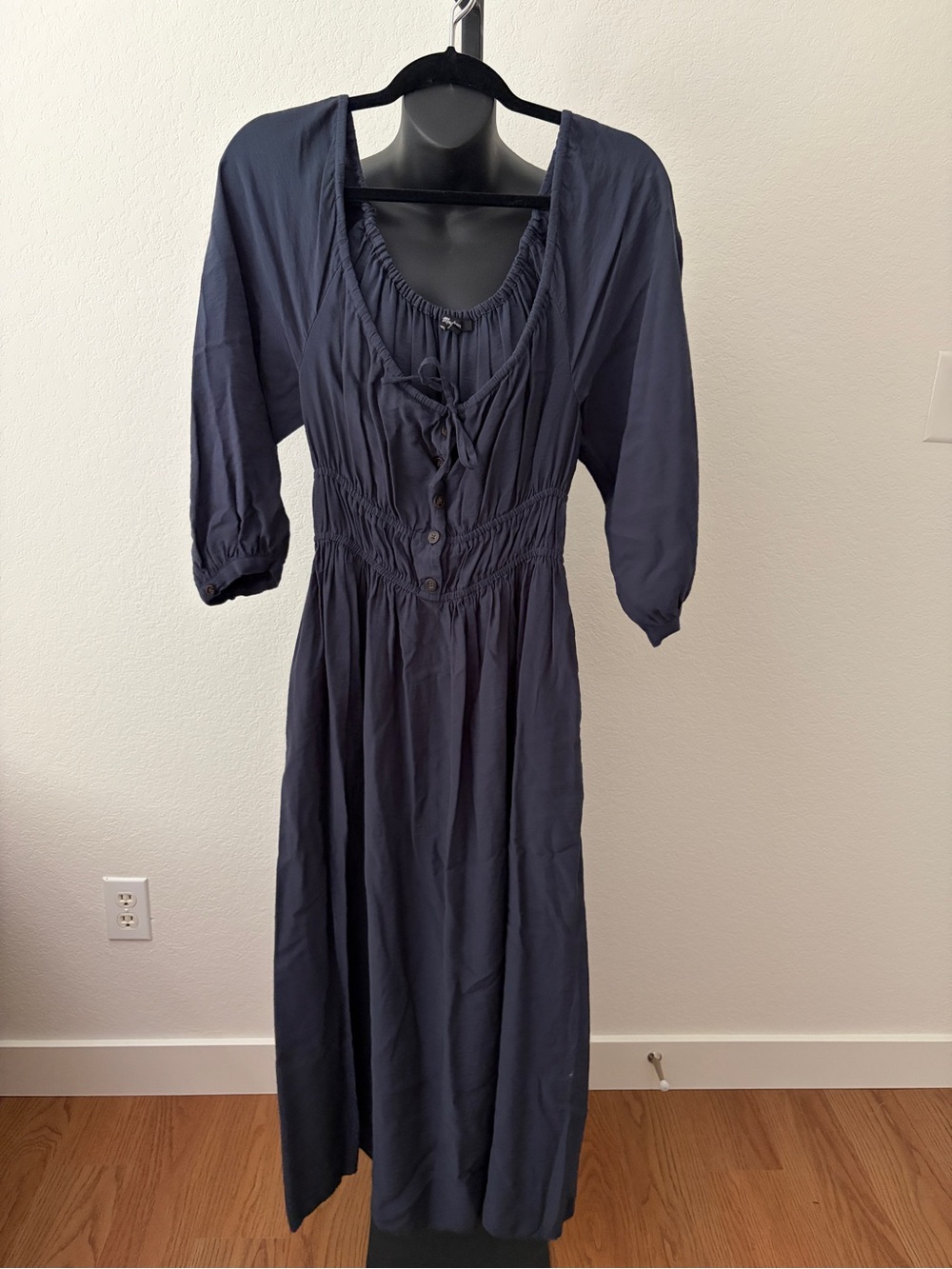Madewell Lucie Navy Blue Smocked Milkmaid Dress, size S